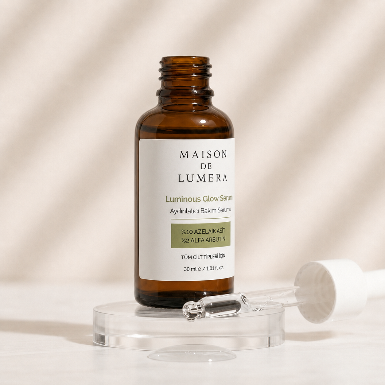 Maison De Lumera® Luminous Glow Serum %10 Azelaik Asit + %2 Alfa Arbutin Aydınlatıcı Bakım Serumu 30ml